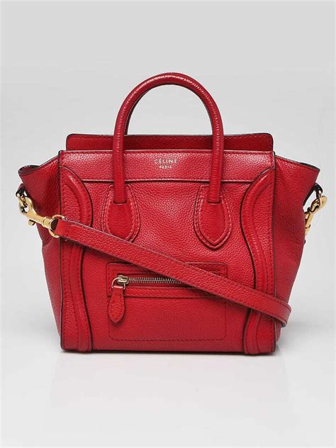 celine nano red pebbled grained luggage|Celine shoulder luggage tote price.